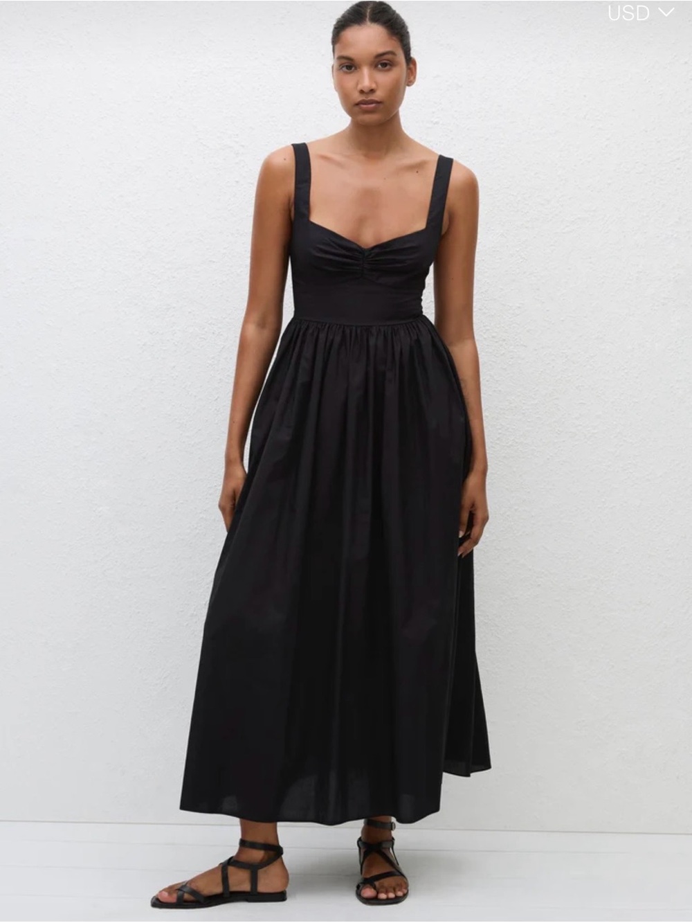 Matteau Black Smocked Bodice Maxi Dress